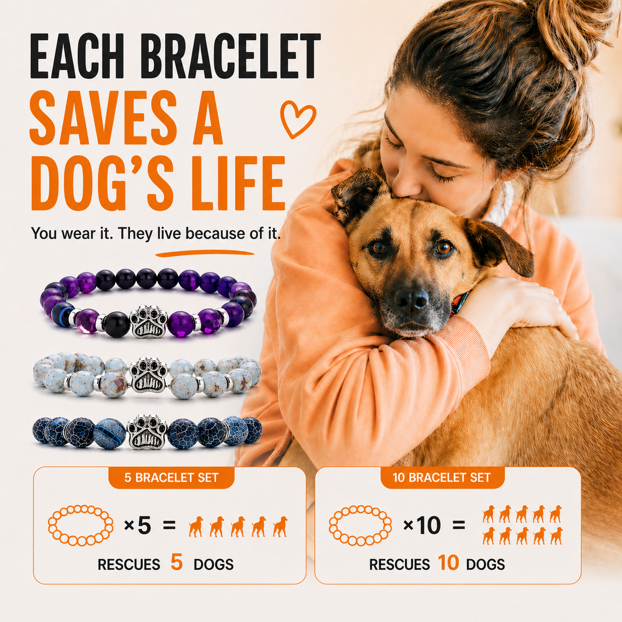 5 perros rescatados: el mejor set de pulseras de rescate